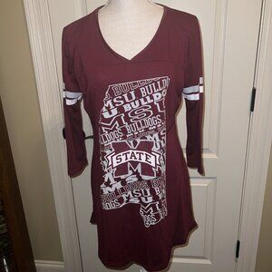 MSU Bulldogs Ladies Maroon Nightgown Long Sleeve Sleepwear Size M